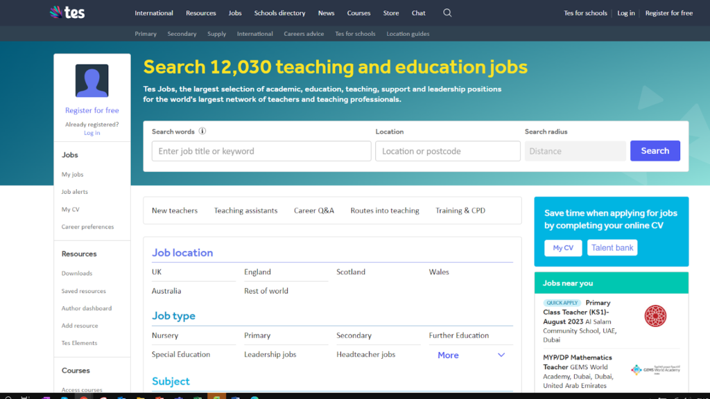 tes.com job search